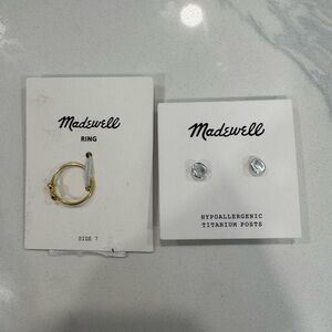 Madewell Gold Bow Ring and Silver Stud Earrings‎